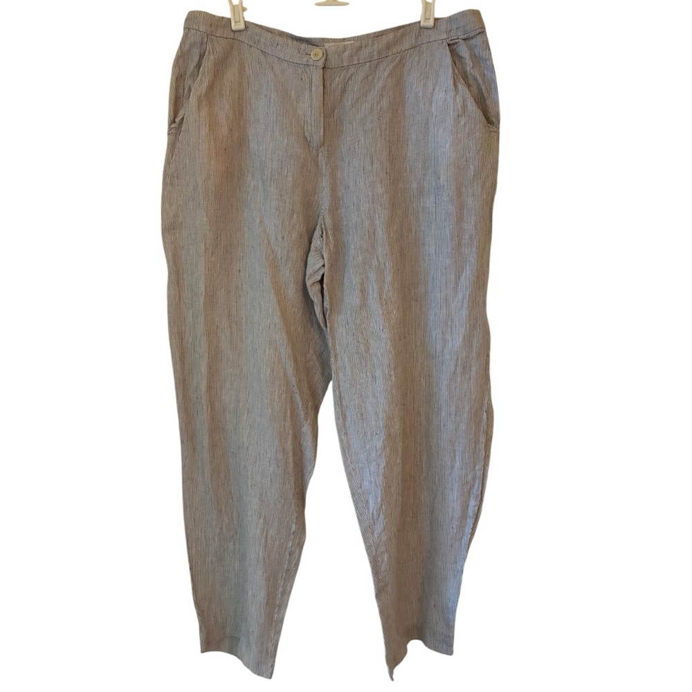 Eileen Fisher Striped Organic Linen Crinkle Lantern Pant Size Medium - Picture 2 of 7